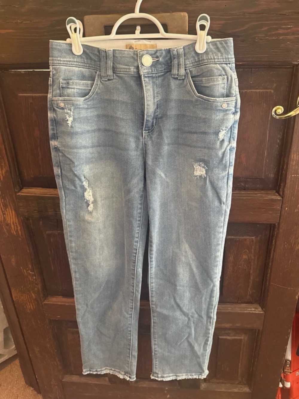 Democracy Light Wash Distressed Straight-Leg Crop Jeans